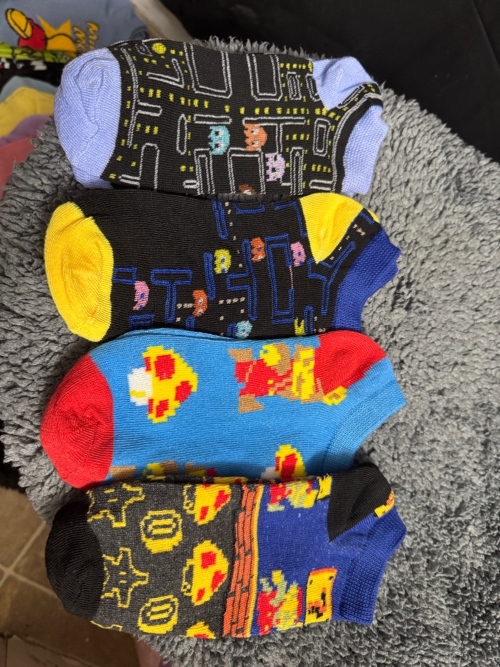 Men's Retro Arcade No-Show Sock Pack - Black, Blue, Yellow, Red